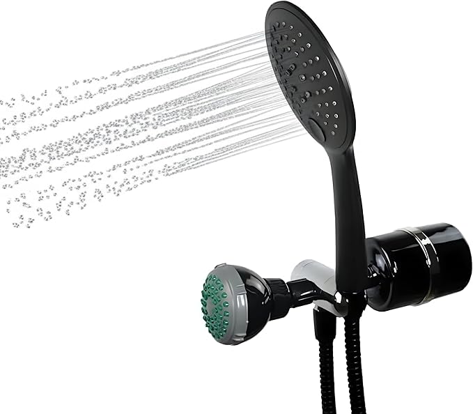 Crystal Quest Luxury 2-in-1 Handheld and Shower Head Combo Filter System - Black - BPA Free | 1.25-2.5 GPM | Reversible Cartridge | Great for Dechlorination