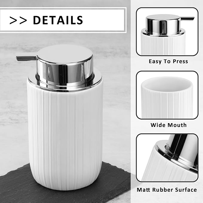 Soap Liquid Dispenser Ceramic with Easy-to-Press Pump Hand Liquid Dispenser (Can't Foam) for Shampoo Bathroom Countertop 13.5 oz