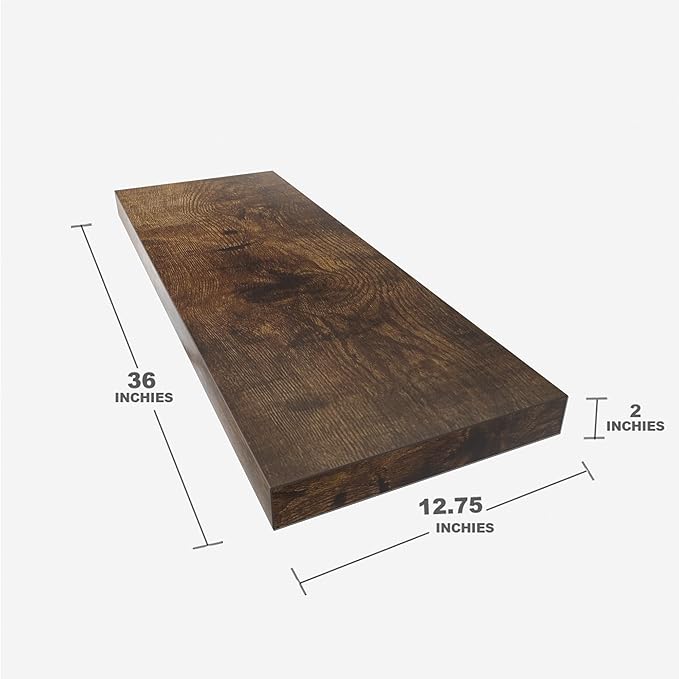 Floating Shelf, Set of 3 Wall Shelf, 36 in W x 12.75 in D x 2 in H Wooden Floating Wall Shelf with Invisible Brackets for Living Room/Bedroom/Bathroom/Kitchen Storage and Decor, Rustic Brown