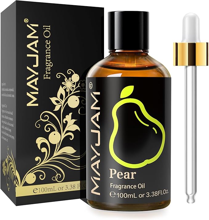 MAYJAM 100ML/3.38FL.OZ Pear Fragrance Oils with Glass Dropper, Essential Oils for Diffusers for Home, Long Lasting Scented Oils for Diffusers Soap Candle Making