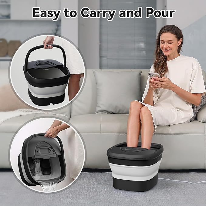 Collapsible Foot Spa with Heat and Remote, Heated Foot Bath Massager with Timer, and 24 Motorized Shiatsu Massage Balls, Foot Soaking Tub Supports Hot/Cold Water Soaking