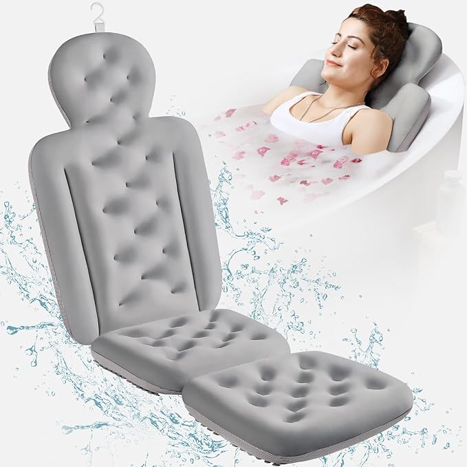 Full Body Bath Pillow for Bathtub, Thick Bathtub Cushion with Laundry Bag, Luxury Tub Pillow for Bath for Headrest Neck and Back Support Gray 51" x 16"
