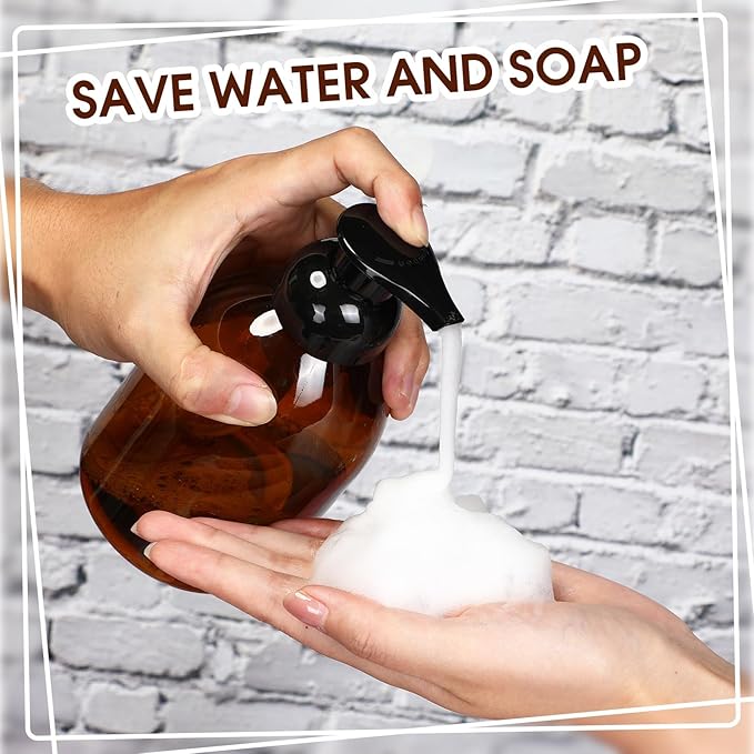 Uiifan 16 Pcs 17 oz Amber Foaming Soap Dispenser Refillable Foam Pump Bottle Liquid Plastic Container for Kitchen Bathroom Commercial Concentrated or Regular Shampoo Body Wash Dish Liquid Soap