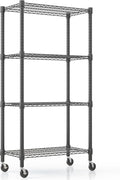 Himimi 72" H Wire Shelving Unit Storage, Metal Storage Shelves with Wheels, Heavy Duty Shelves with 4-Tier Adjustable Layer Rack Strong Steel for Kitchen Pantry Basement, 14" D×30" W×72" H, Black