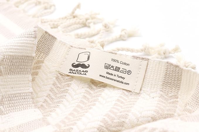 Bazaar Anatolia Turkish Bath Towel – 100% Cotton, Quick Dry Boho Farmhouse Decor, Autumn Throw Blanket for Bathroom – Oversized 71x39 Inches – Arpa Beige