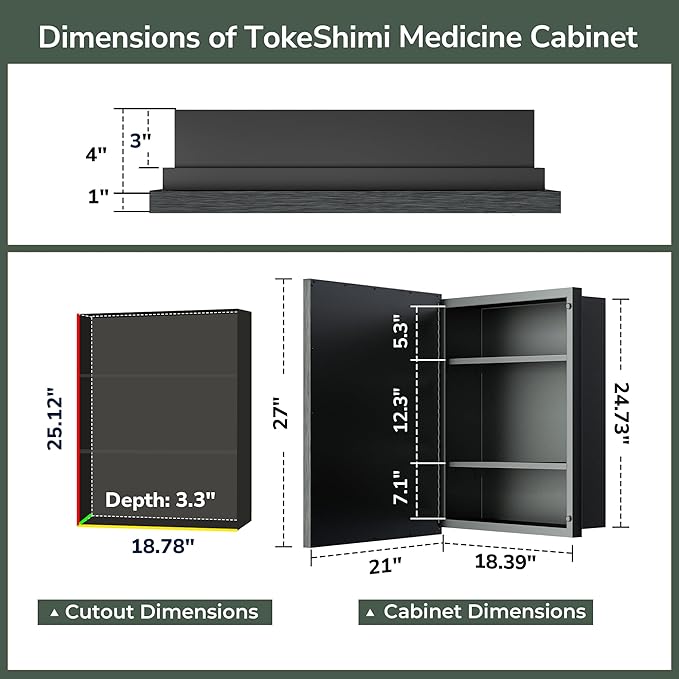 TokeShimi 21x27 Recessed Medicine Cabinet with Mirror Wall Mounted, Aluminum Gold Medicine Cabinet Mirrored, Metal Beveled Mirror with Storage for Bathroom Vanity