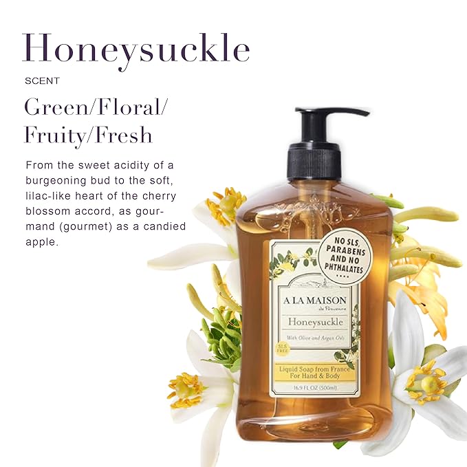 A LA MAISON de Provence Liquid Soap Honeysuckle, 16.9 Fl Oz (Pack of 3)