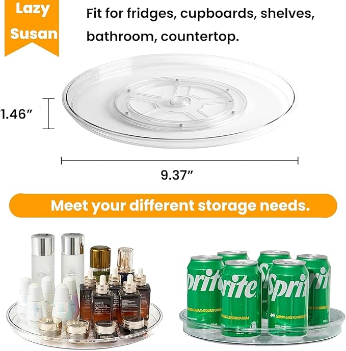 vacane 9 Inch Lazy Susan Organizer Non-Skid, Plastic Lazy Susan Turntable for Cabinet Rotating Pantry Lazy Susan Cabinet Organizer, Storage Containers for Kitchen, Refrigerator Countertop