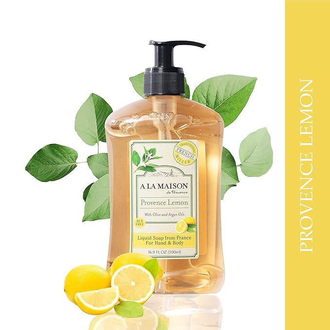 A LA MAISON Provence Lemon Liquid Hand Soap 16.9 Fl Oz - Natural Hand Wash Made with Essential Oils - Biodegradable, Plant-Based, Vegan, Cruelty-Free, Alcohol & Paraben Free (6 Pack)