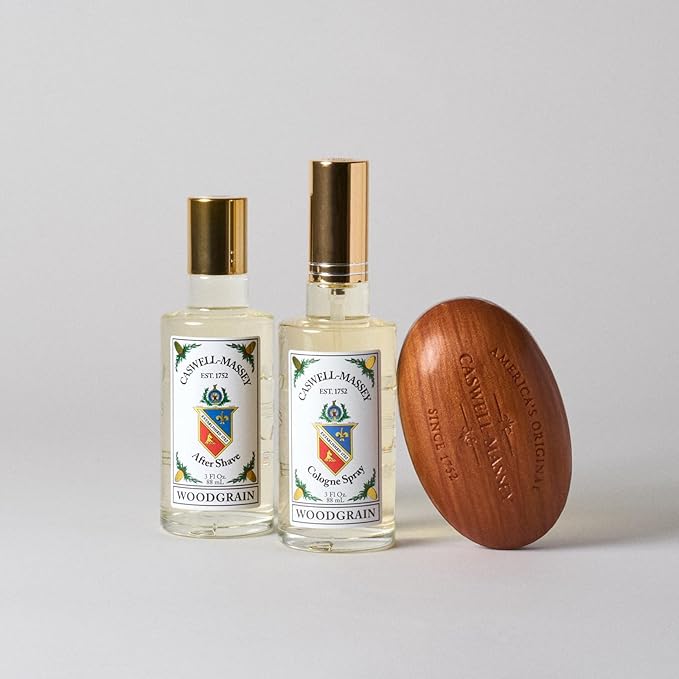 Caswell-Massey Triple Milled Heritage Woodgrain Sandalwood Three-Soap Set, Scented & Moisturizing Bath Soap, Made In The USA, 3 Count (Pack of 1)