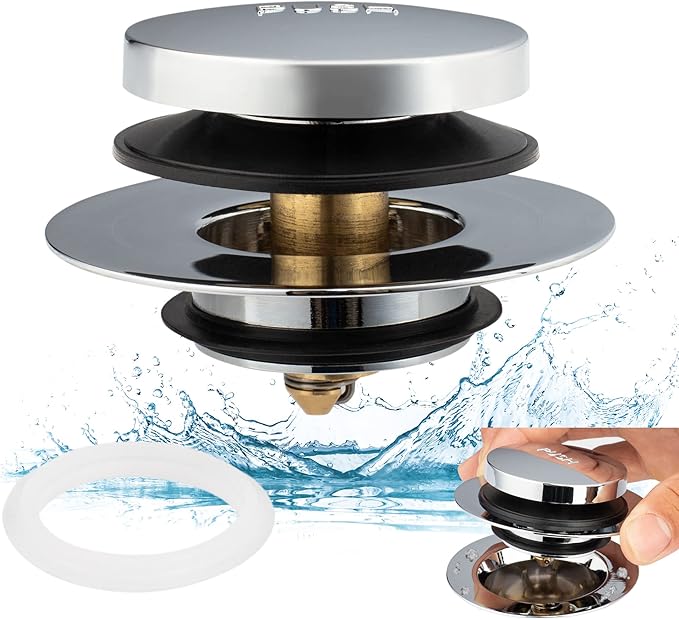 Artiwell Universal Tip Toe Bath Drain Stopper and Cover, Bathtub Drain Stopper, Replaces Lift and Turn, Tip-Toe and Trip Lever drains for Tub, EZ Installation and Clearing (Chrome Plated)