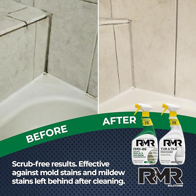 RMR Mold Stain Eraser Max Pack – No-Scrub Tub & Tile Cleaner + Instant Mold & Mildew Stain Remover Spray, Indoor/Outdoor Bathroom, Shower, Siding, & Deck Cleaning Kit, 2–32 Oz Bottles