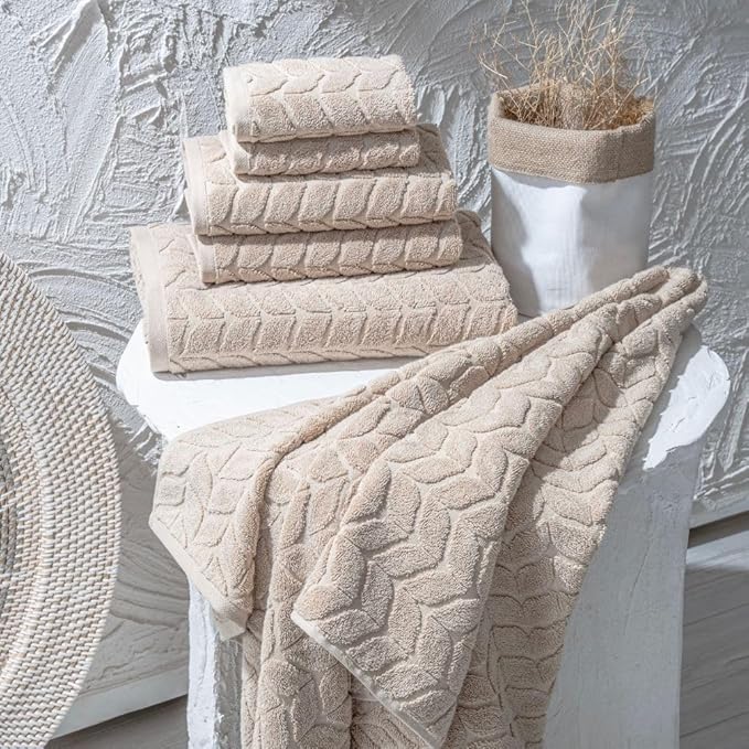BAGNO MILANO Turkish Cotton Ultra-Soft Plush Absorbent Quick Dry Bathroom Towel Set, Made in Turkey (Sand Beige, 6 pcs Towel Set)
