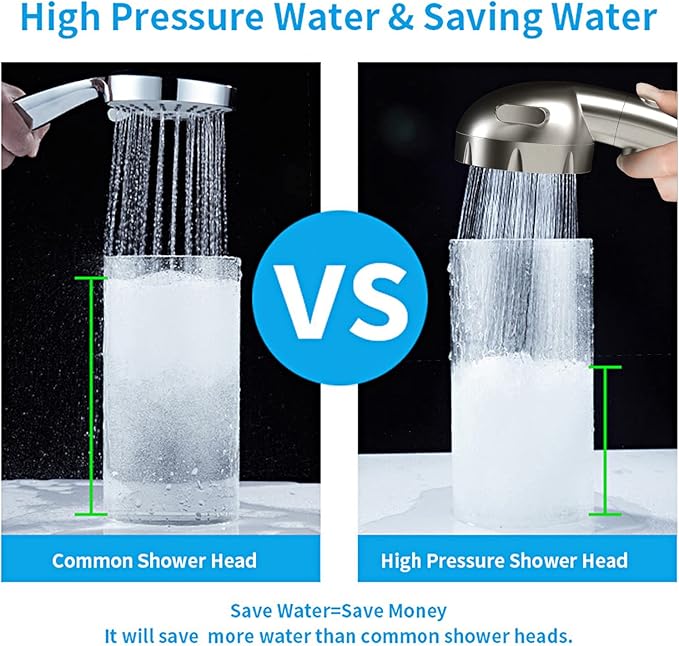 KAIYING Brushed Nickel High Pressure Handheld Shower Head with ON/OFF Switch, 3 Spray Modes, Adjustable Angle Bracket, and Hose
