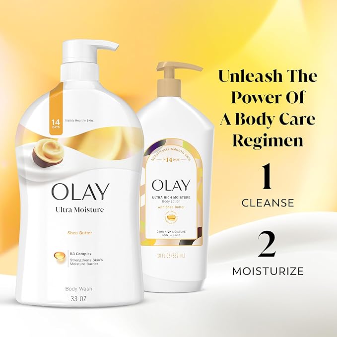 Olay Body Wash for Women, Ultra Moisture, 24hr Moisturizing, Hydrating & Refreshing, B3 Vitamin Complex, Free of Parabens & Phthalates, For All Skin Types, Shea Butter Scent, 33 fl oz