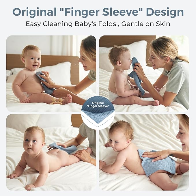 Momcozy Baby Washcloths - 4 Layer Design| Medium Thickness| Soft & Absorbent| Premium Cotton for Newborns' Skin-Great for Bathing, Wiping & on-the-go Use, Shower Gift and Essential(5 Pack, 10x10 inch)