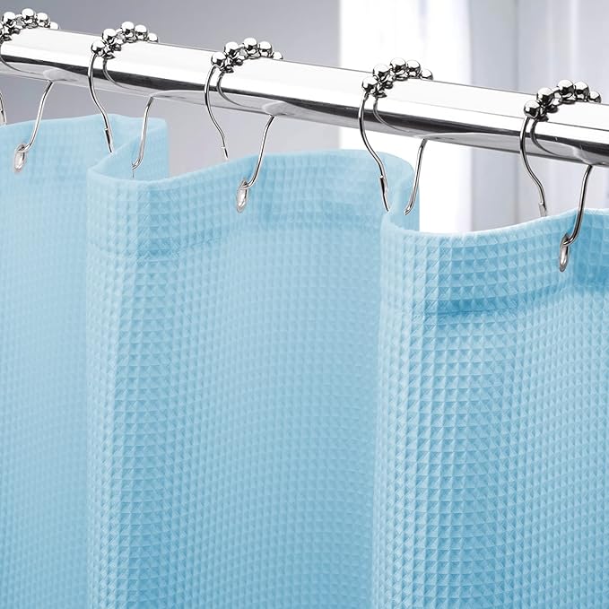 AmazerBath Baby Blue Shower Curtain Fabric, Waffle Shower Curtain Polyester, Heavy Duty 240GSM, Hotel Quality Bathroom Shower Curtains, 72 x 72 Inches