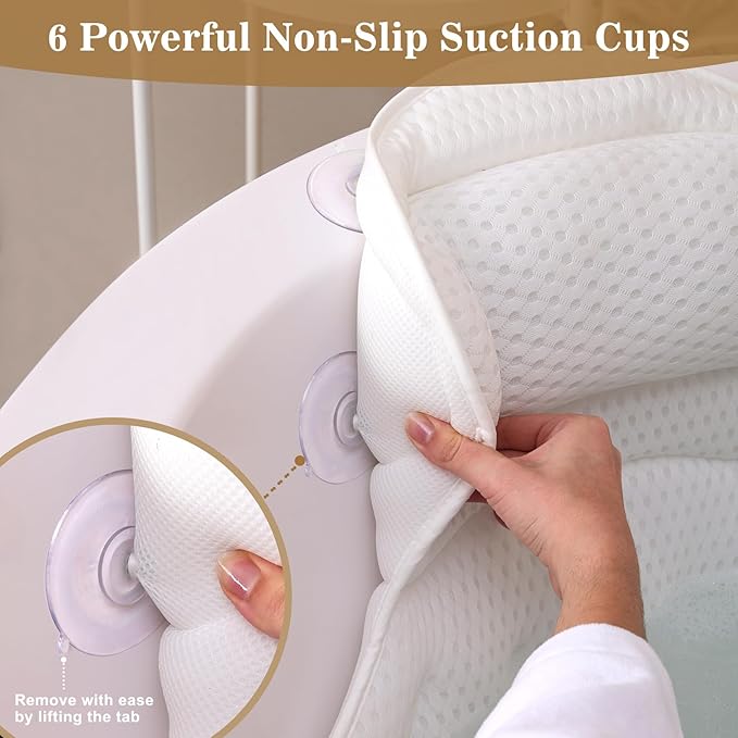Bath Pillow Luxury Bathtub Pillow, Extra Soft & Comfortable Bath Pillows for Tub Head Neck and Back Support, with 4D Air Mesh Cushions & Non-Slip Suction Cups - Bath Accessories Spa Gifts for Women
