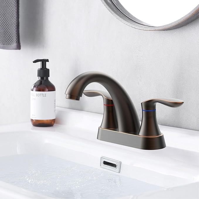 Bathroom Faucet, 4 Inch Bathrooms Faucets for Sink 3 Hole, Centerset Bathroom Sink Faucet with Pop Up Drain and cUPC Lead-Free Hose(ORB)