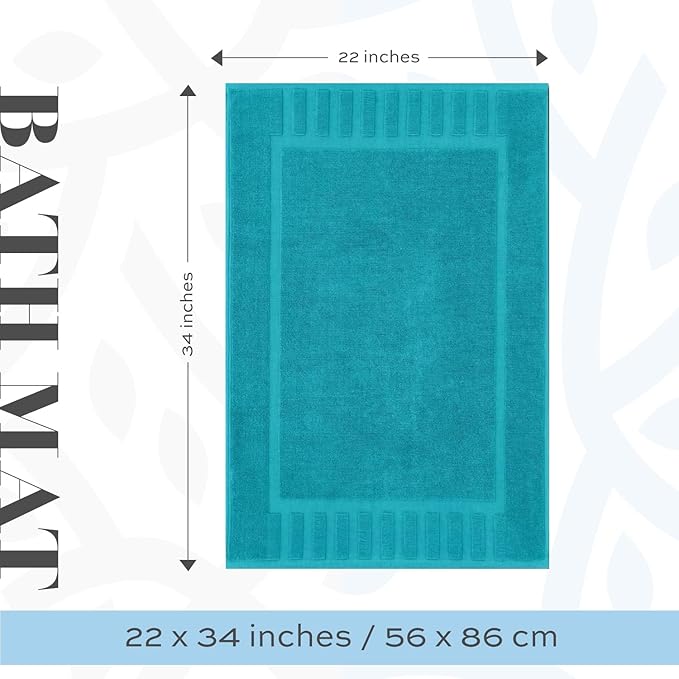 White Classic Luxury Bath Mat Floor Towel Set - Absorbent Cotton Hotel Spa Shower/Bathtub Mats [Not a Bathroom Rug] 22"x34" | 2 Pack | Aqua