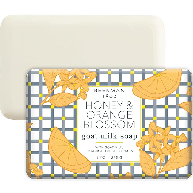 Beekman 1802 Goat Milk Body Soap Bar, Honey & Orange Blossom - Scented - 9 oz - Nourishes, Moisturizes & Hydrates - 100% Vegetable Soap with Lactic Acid - Good for Sensitive Skin - Cruelty Free