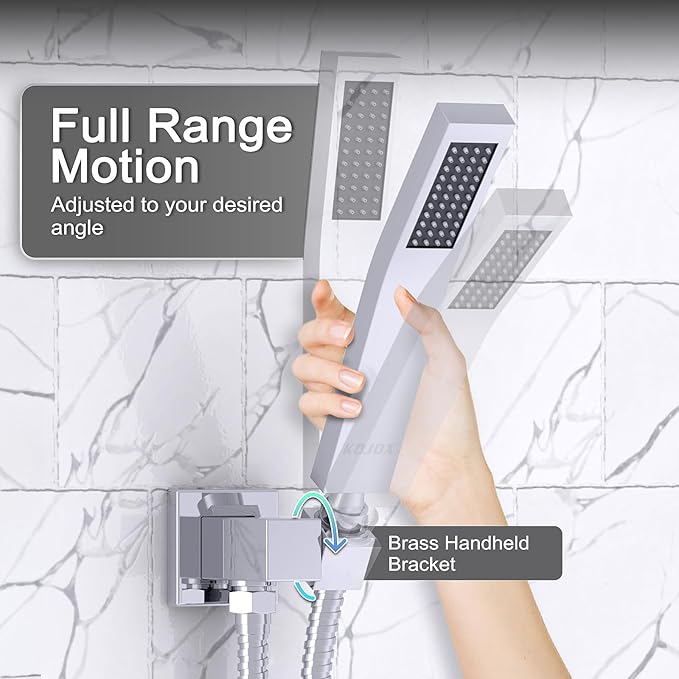 KOJOX Shower System with High Pressure 12 Inch Rainfall Shower Head, Handheld Shower head and Shower Faucet Trim, Rain Mixer Shower Set Wall Mounted Chrome（Valve Include）