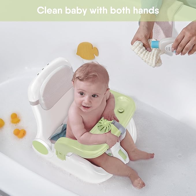 Baby Bath Seat with Sitting & Lying 2 Modes, 3-Speed Adjustment, Powerful Suction Cups, Infant Bathtub Chair with Washable Pillow, Folding and Hanging