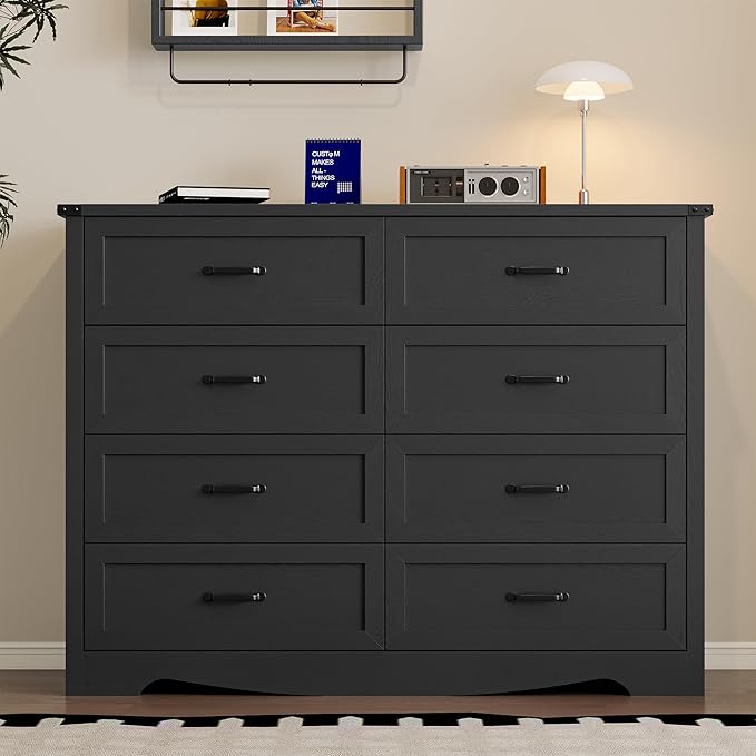 8-Drawer Dresser for Bedroom, Modern Wooden Chest of Drawers with Metal Handles, Anti-Tipping Design, Sturdy and Stable Storage Organizer for Living Room, Entryway, Home Office, Standard