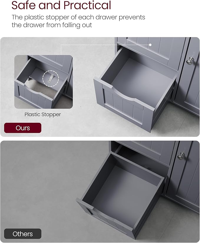 VASAGLE Floor Storage Cabinet, Freestanding Storage Unit with 3 Drawers, 1 Adjustable Shelf, for Bathroom Living Room Dining Kitchen, 11.8 x 23.6 x 31.5 Inches, Dove Gray UBBC049G02