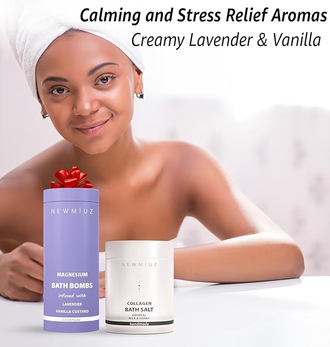 Magnesium Lavender Vanilla Luxury Fizzing Bath Bomb Sensitive Skin Formula for Relaxation Bath Moisturizing Shea Butter Stress Relief Gift for Women