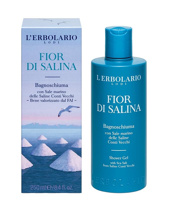 L'Erbolario Shower Gel - Moisturizing Body Wash with Coastal Botanicals - Revitalizing Citrus Body Soap for All Skin Types - Fior di Salina - 8.4 oz