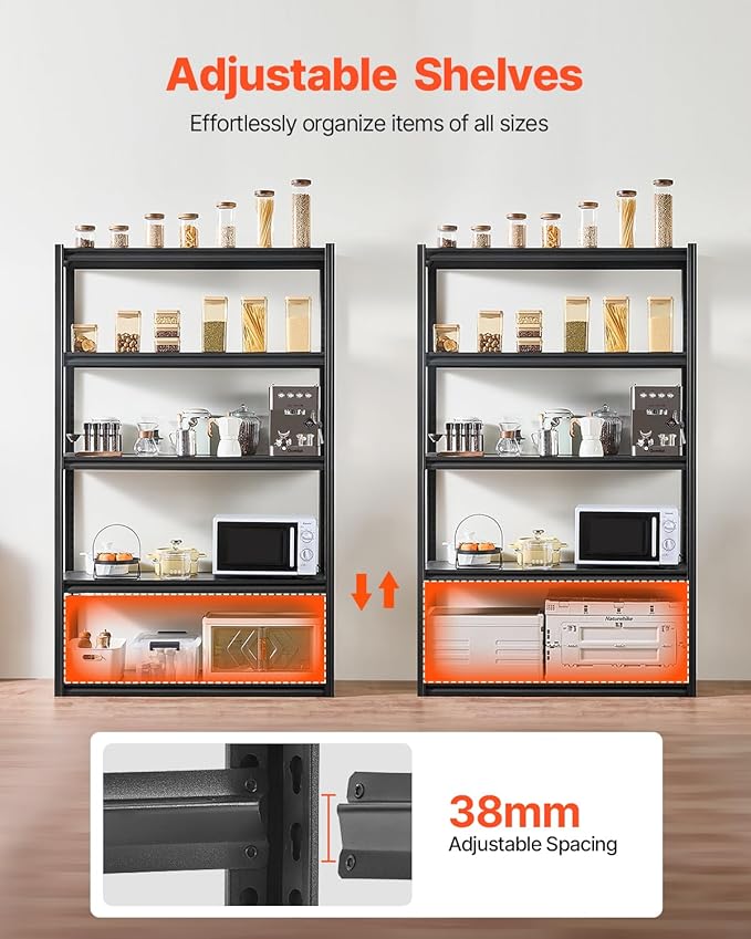 VEVOR Storage Shelves, 3000 lbs, 5 Tier Garage Storage Shelving, 18" D x 48" W x 78" H Adjustable Metal Shelves for Garage Shelves Utility Rack Shelf, Ideal for Kitchen, Warehouse, Basement, Black