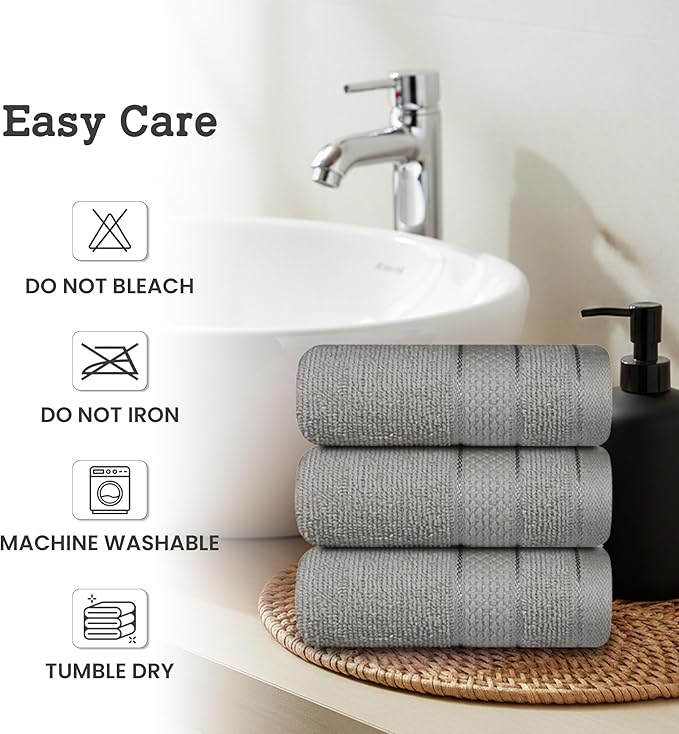 Casa Lino Face Towels & Body Wash Cloths for Showering - 100% Cotton Wash Cloths for Bathroom - Highly Absorbent & Quick Drying Washcloth Set - Cotton Washcloths 24 Pack (12" x 12") - (Silver Grey)