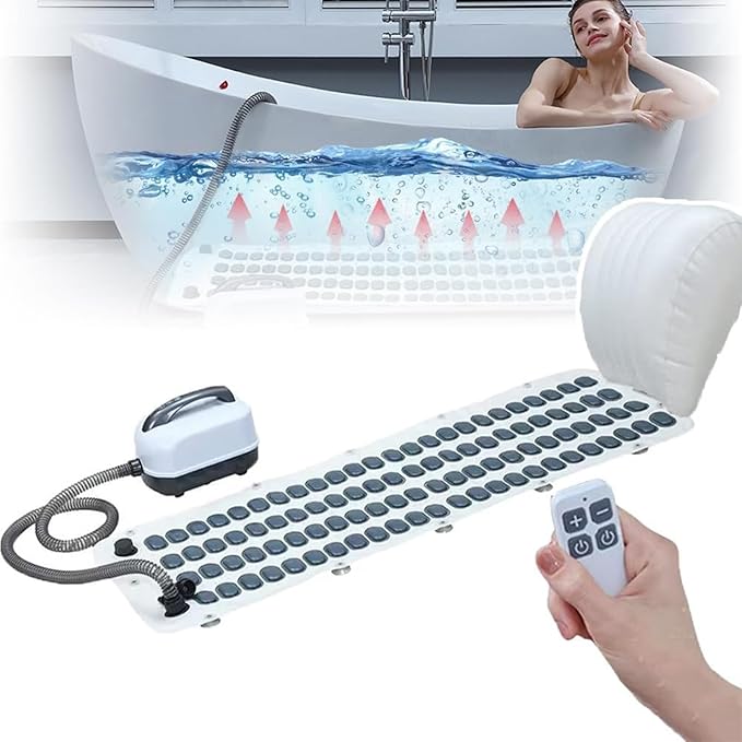 Wavemat Bathtub Massage Cushion,6-Speed Bubbles Wave Mat for Tub,Home Spa Bubble Bath Massager with Inflatable Pillow