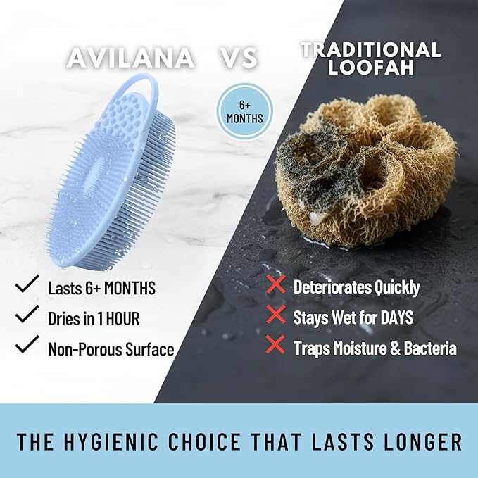 Silver Infused Exfoliating Body Scrubber - Textured Back Scrubber Shower Brush - Avilana Advanced Material Bath Tool Dual Sided - Gentle Smoothing Rough Skin - Premium Gift Women Men