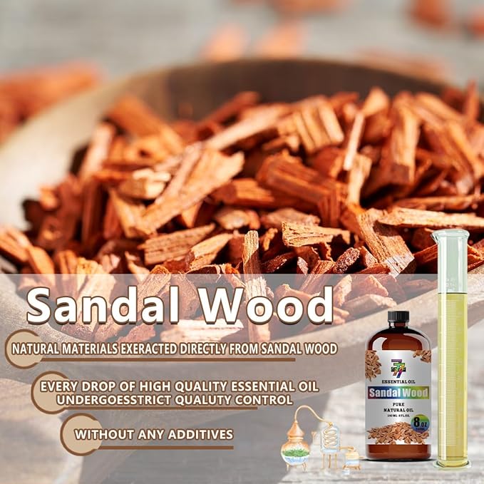 Sandalwood Essential Oil (8 oz / 240 ml) – Sandalwood Oils for diffusers, humidifiers, Home Baths, Cleaning Products, Yoga, DIY Soaps and DIY Scented Candles