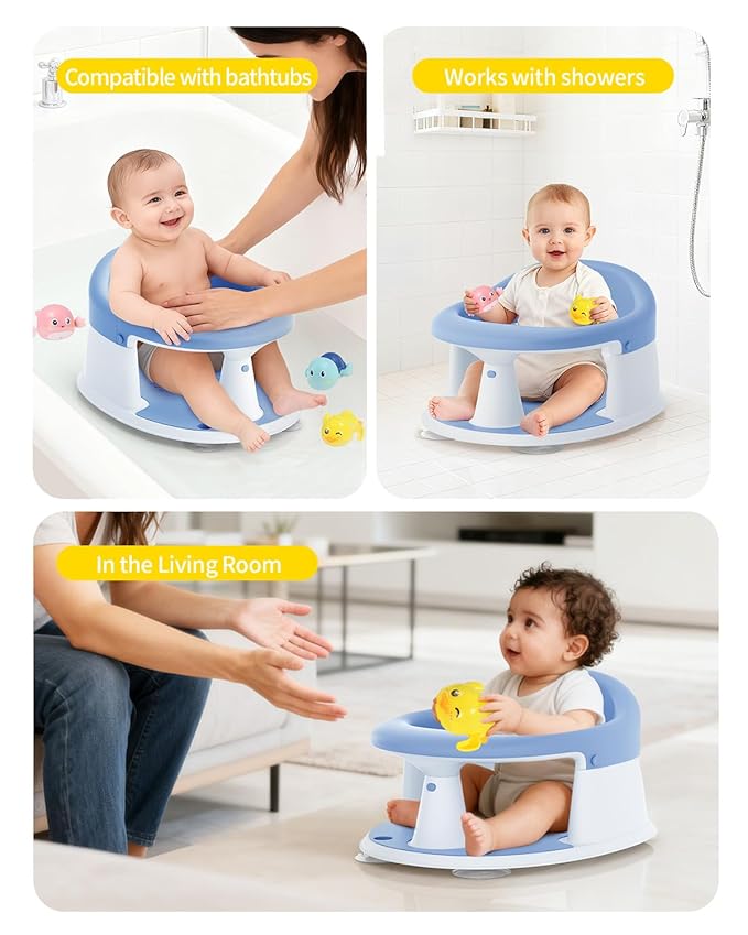 Baby Bath Seat for Babies 6 Months & Up, Bath Seats for Babies Sitting Up, 3 Baby Bath Toys, Open Design, Non-Slip, Compact Toddler Bath Seat.