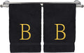 Monogrammed Hand Towel, Personalized Initial Gift, Extra Absorbent 100% Turkish Cotton - Soft Terry Finish - Set of 2 - Gold Block Initial B - Embroidered on Black Towels