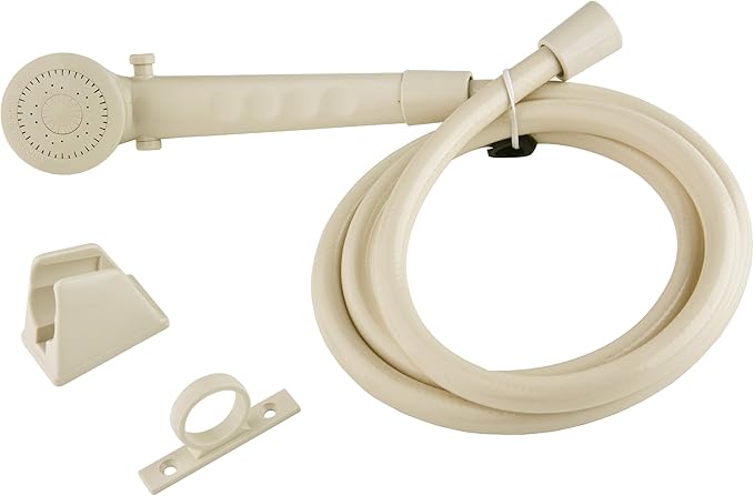 Dura Faucet (DF-SA130-BQ) RV High Pressure Shower Head and 60-inch Hose Kit - Water-Saving Trickle Switch (Bisque Parchment)