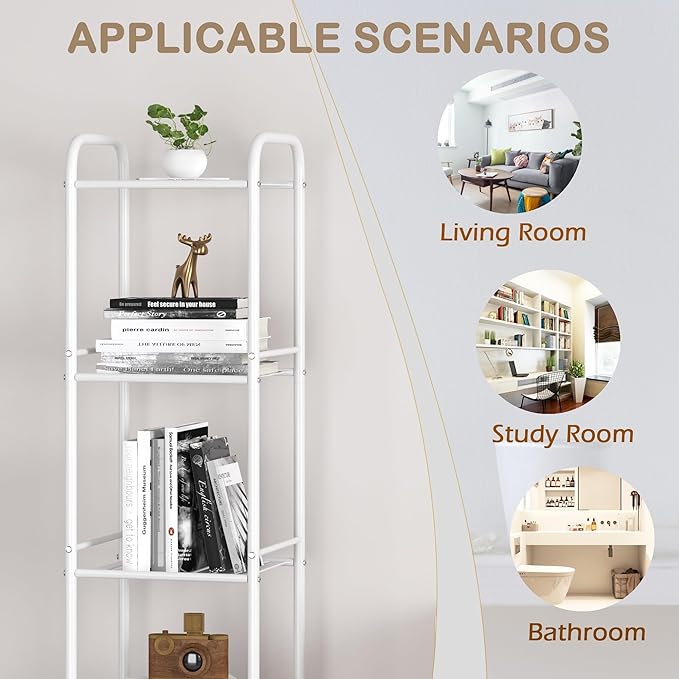 JSB 3 Tier Narrow Bathroom Shelving Unit, Kitchen Storage Rack Organizer Metal Corner Shelf for Living Room Laundry Pantry (Matte White, 3 Tier)