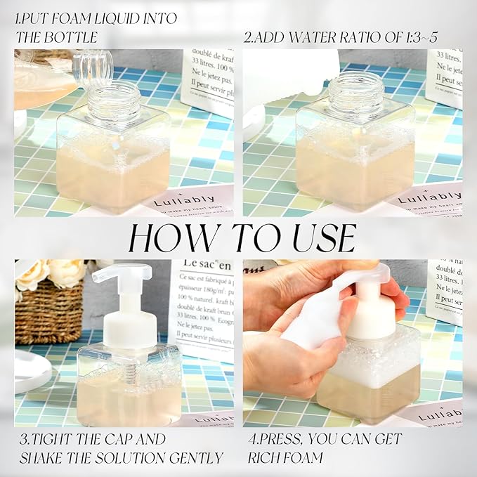 Domensi 12 Pcs Foam Pump Bottle Foaming Soap Dispenser Empty Travel Foaming Dispenser 8.5 oz Refillable Hand Soap Plastic Pump Bottle Travel Essentials Clear Container for Bathroom Vanities (White)