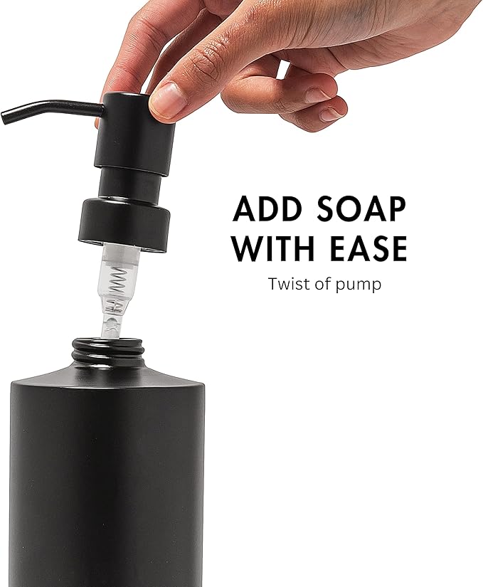 Black Soap Dispenser Stainless Steel for Bathroom and Kitchen Sink, 15oz Refillable Round Rustproof Hand Dish Soap Dispenser Pump for Detergent, Lotion, and Countertop