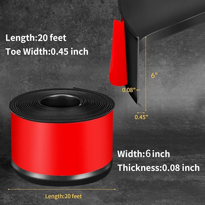 Flexible Baseboard Molding Trim 6 Inch Self-Adhesive Vinyl Wall Base Peel and Stick Cove Base Rubber Wall Baseboard Moulding Trim (20Ft, Black)