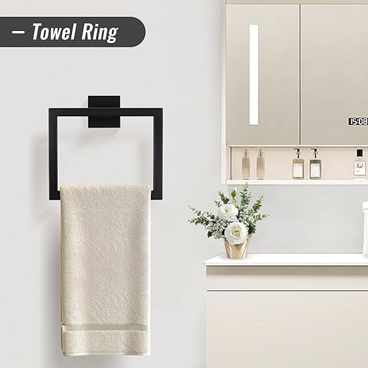 YACVCL Matte Black Towel Bar Set 10-Piece Bathroom Hardware Accessories Set,Black Bathroom Towel Holder Set 23.6 Inch Towel Bar Stainless Steel Wall Mounted Towel Rack Set