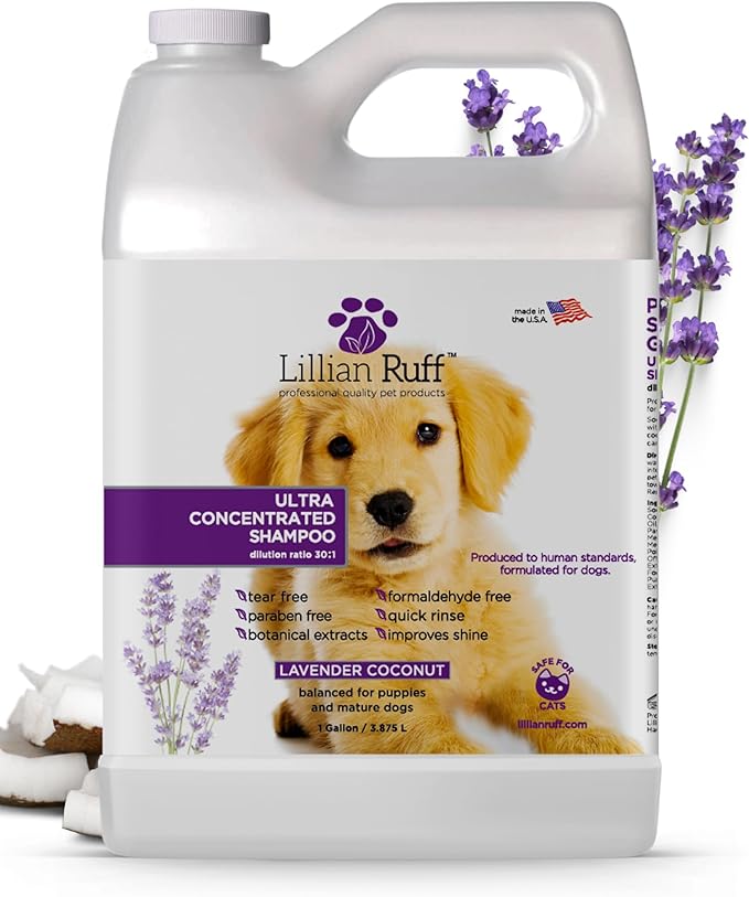 Lillian Ruff PRO Formula Ultra Concentrated Dog Shampoo – Makes 4 Gallons/30 Bottles, 30:1 Dilution, Professional Pet Shampoo for Sensitive Skin | Deodorizing & pH-Balanced Made in USA - Gallon
