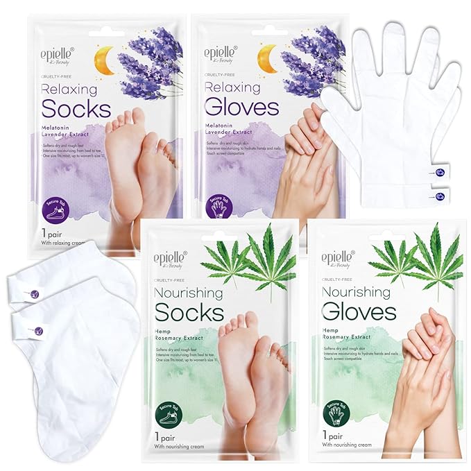 Epielle Relaxing and Nourishing Socks and Gloves 12 Pairs, Moisturizing Cream & Lotion with Lavender & Rosemary Extract, Spa Gifts, Mother's Day Gifts, Teacher's Appreciation