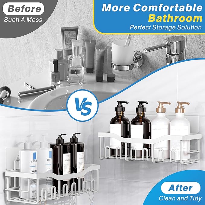 EUDELE 5-Pack Rustproof Stainless Steel Shower Caddy Set– No Drill Adhesive Bathroom Organizer, Space-Saving Shower Shelves for Apartment Essentials, Bathroom/Kitchen Storage Home Decor-L Size