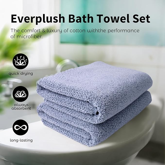 Everplush Oversized Bath Towel Sheet– 2Pieces, Super Soft & Highly Absorbent, Quick-Drying, Generously Sized & Thick. Perfect for Bathroom, Pool, Swimming Use. (Dusk, 35" x 66" 2PK)