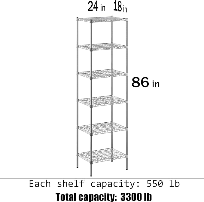 18" Deep x 24" Wide x 86" Height Wire Shelving Kit | 6-Tier | NSF Commercial Storage Rack Unit