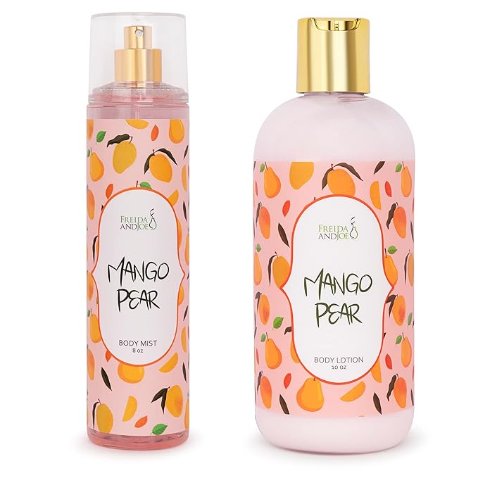 Home Spa Gift 10oz Deep Moisturizing Fragrance Body Lotion & 8 oz. Fine Fragrance Body Mist Set Luxury Self-Care Combo for Women and Girls (Mango Pear)